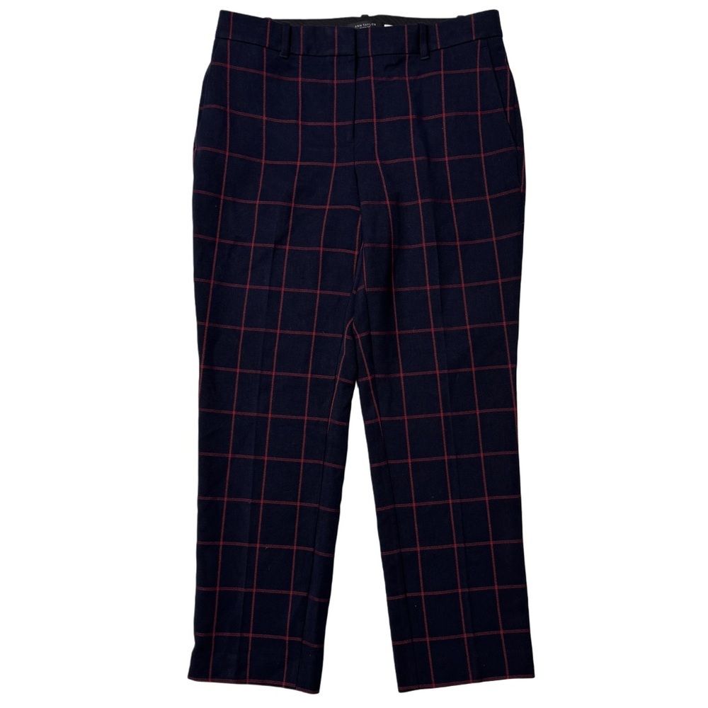 {Ann Taylor} "Curvy Fit" Blue Red Plaid Mid Rise Straight Leg Ankle Dress Pants